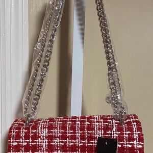 Badgley Mischka Stylish Red Tweed Shoulder Bag
